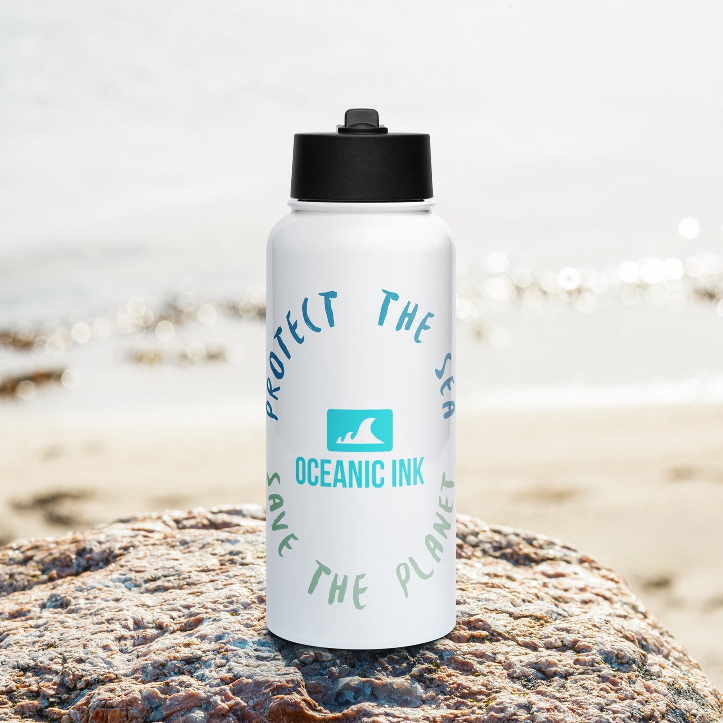 Oceanic Ink Protect The Sea Stainless Steel Water Bottle With Straw Lid