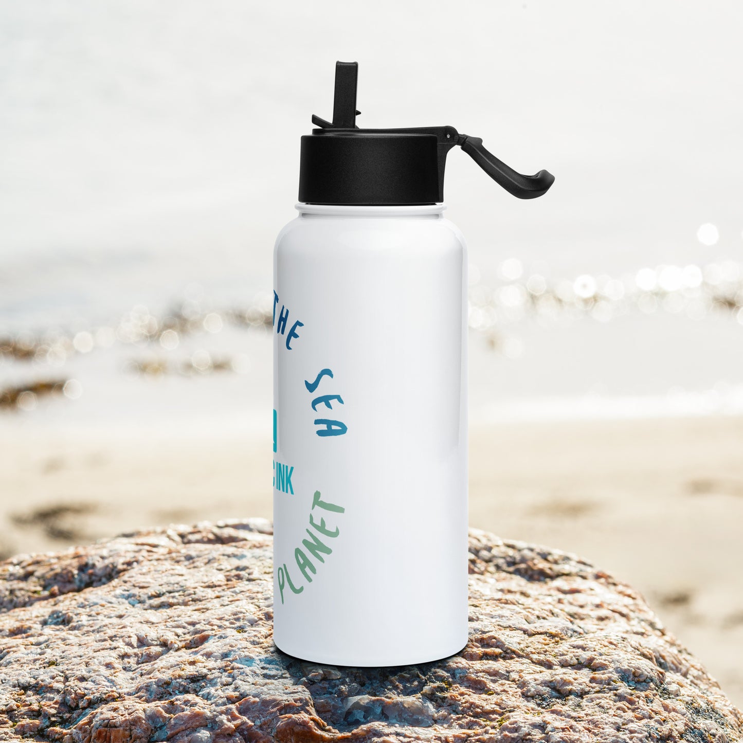 Oceanic Ink Protect The Sea Stainless Steel Water Bottle With Straw Lid