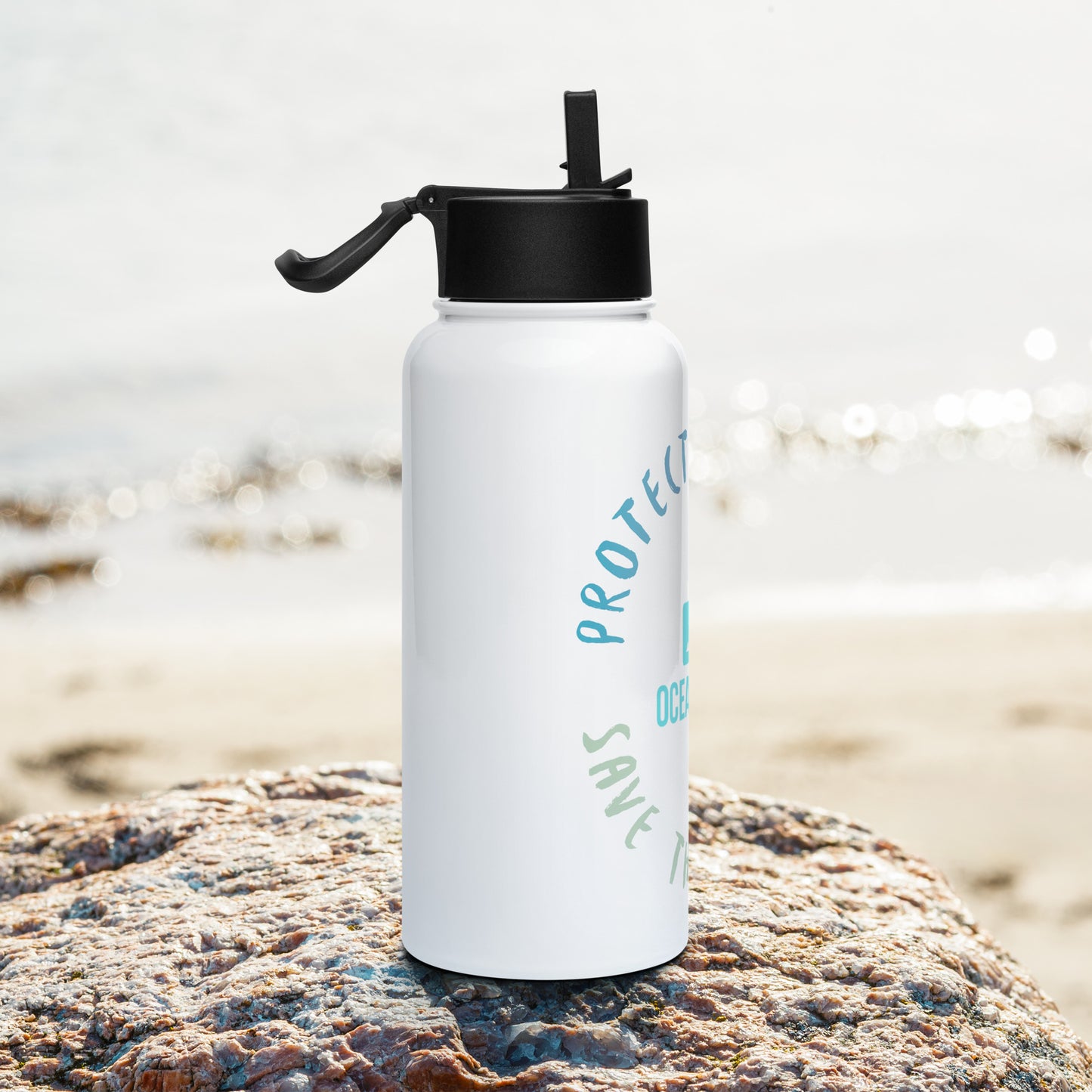 Oceanic Ink Protect The Sea Stainless Steel Water Bottle With Straw Lid